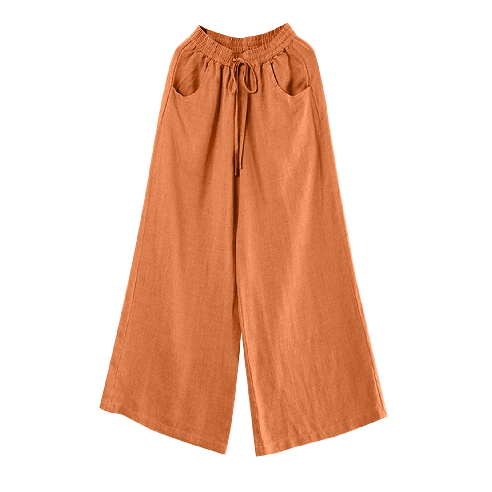 thumbnail image 4 of Pantalones palazzo de algodón y lino de cintura alta para mujer, con bolsillos, pantalones informales para estar por casa., 4 of 4
